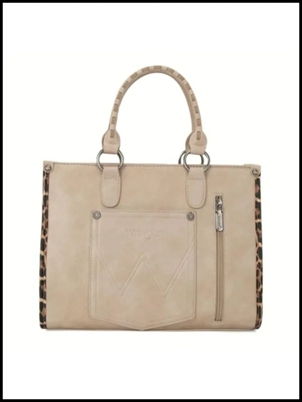 Woven Faux Leather Tote Shoulder Bag with Leopard Print